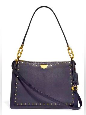 COACH Dreamer Dual Shoulder Bag With Rivets Midnight Navy Leather EUC MSRP: $750